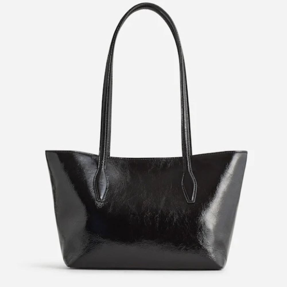 Madewell Mini Shopper Tote in Patent Black Leather
